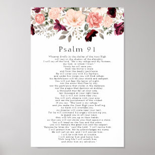 Psalm 91 Scripture Burgundy Blush Bloral Poster