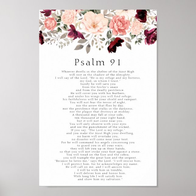 Psalm 91 Scripture Burgundy Blush Bloral Poster (Vorne)
