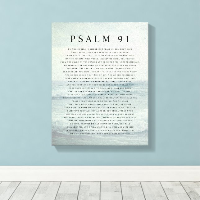 Psalm 91 Scripture Soft Aqua Blue Calm Beach Leinwanddruck (Insitu (Holzboden))