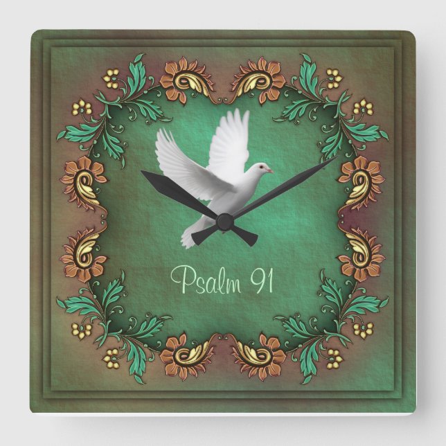 Psalm 91 Square Quadratische Wanduhr (Vorderseite)