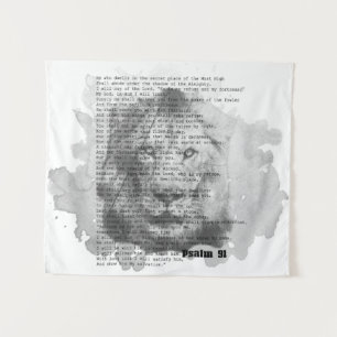 Psalm 91 Wall Art Black and White Lion Tapestry Wandteppich