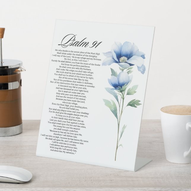 Psalm 91 Watercolor Blue Blume Bible Scriptures Sockelschild (In SItu)