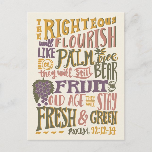 Psalm 92:12-14 Vintage Großmutter-Handschrift Postkarte (Vorderseite)