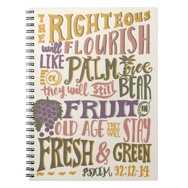 Psalm 92:12-14 Vintage Handschrift Bibelverse Notizblock (Vorderseite)