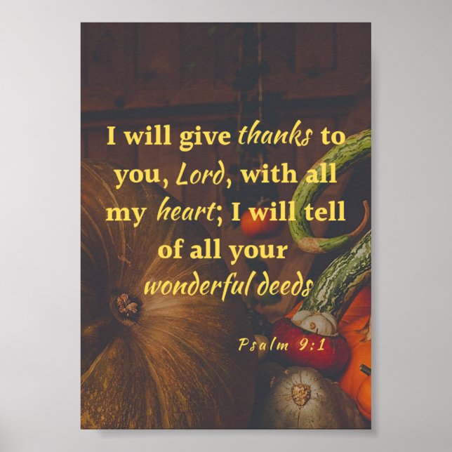 Psalm 9:1 Danke an das Lord Poster (Vorne)
