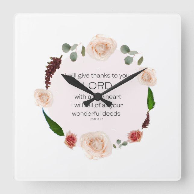 Psalm 9, wird Ihnen alle Ihre wunderbaren Taten bl Quadratische Wanduhr (Vorderseite)