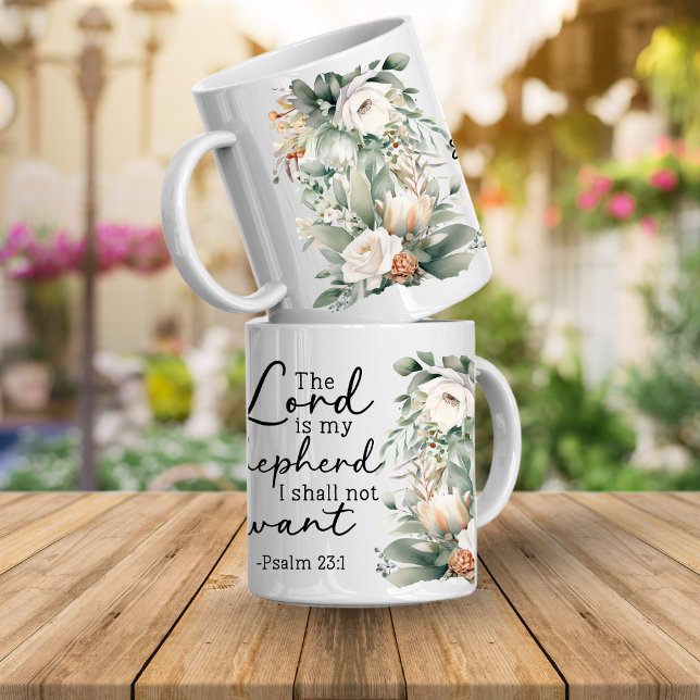 Psalm Bibelvers Blumen Tasse (Psalms bible verse Mug. The Lord id my shepherd i shall not want Psalms 23:1)