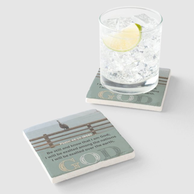 Psalm-Meldung - Psalm 46-10 - Square Stone Unterse Steinuntersetzer (Seitenansicht)