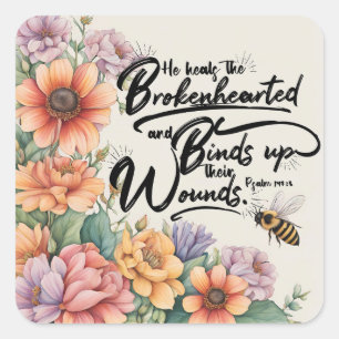 Psalmen 147:3 Christliches Bibelverse-Bild Quadratischer Aufkleber