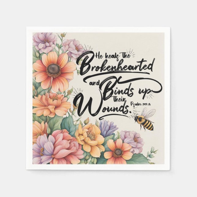 Psalmen 147:3 Christliches Bibelverse-Bild Serviette (Vorderseite)