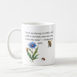 Psalmen 86 11 KJV Blaue Kornblume & Biene Glaube Kaffeetasse