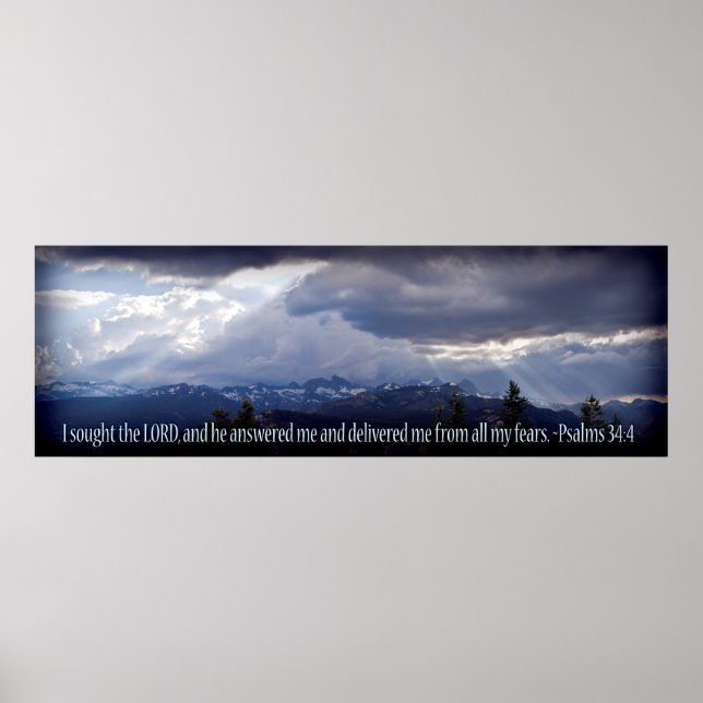 Psalms 34:4 Panorama Dunkle Vignette Poster (Vorne)
