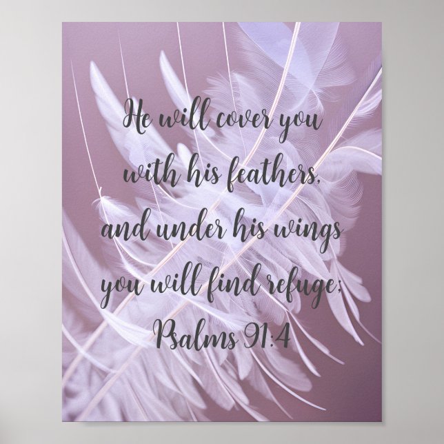 Psalms 91:4 wird er dich mit seinen Federn abdecke Poster (Vorne)
