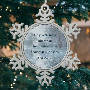 Psalms Verse Winter Woodlands Rustikale Weihnachte Schneeflocken Zinn-Ornament