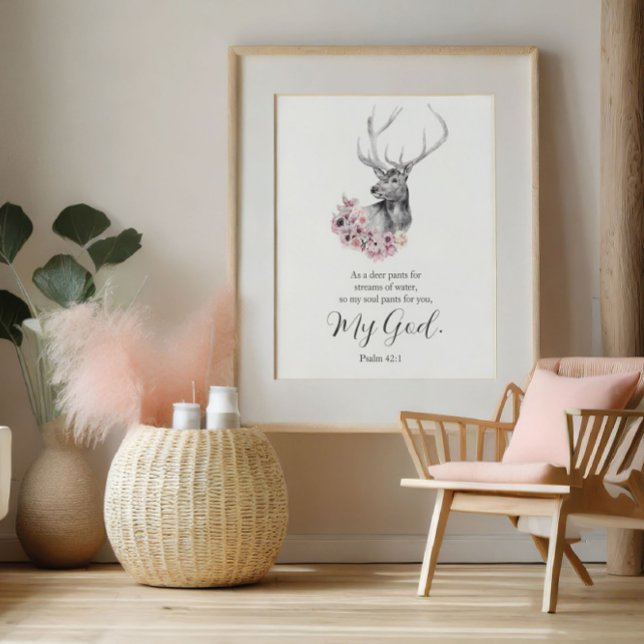 Psalms Wasserfarben Hirsch mit Blume Poster (Psalms Watercolor Deer with Flowers Poster)