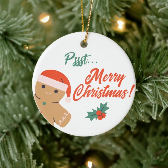 Pssst... Frohe Weihnachten Gingerbread Man Keramik Ornament (Baum)