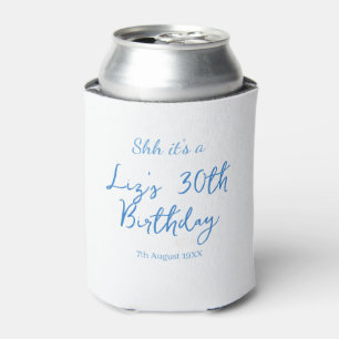 psst, ein 30. Geburtstag Name Datum blau einfache Dosenkühler