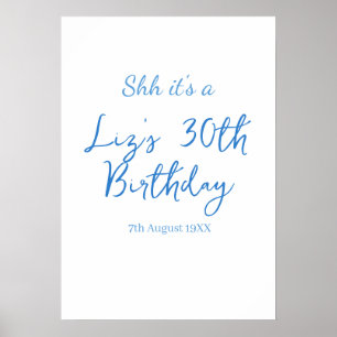 psst, ein 30. Geburtstag Name Datum blau einfache Poster