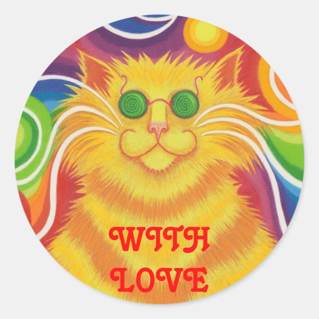 Psy-cat-delic "mit Liebe", rundlicher Aufkleber (Vorderseite)