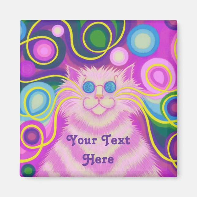 Psy-cat-delic Pink "Dein Text" Kühlschrankmagnet Magnet (Vorne)