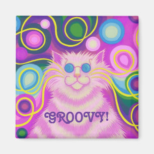 Psy-cat-delic Pink "Groovy" Kühlschrankmagnet Plat Magnet