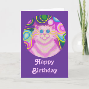 Psy-cat-delic Pink "Happy Birthday" Karte lila
