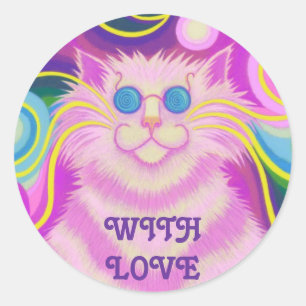 Psy-cat-delic Pink mit Liebe, rundlicher Aufkleber
