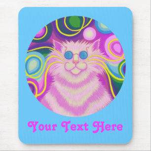 Psy-cat-delic pink rund um "Dein Text" blaues Mous Mousepad