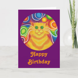 Psy-cat-delic Round 'Happy Birthday' card lila Karte