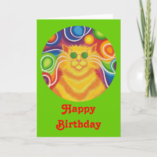 Psy-cat-delic Round 'Happy Birthday' Karte grün
