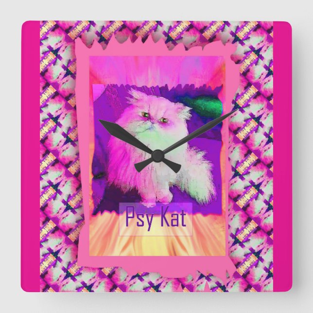 Psy Kat eWatch Quadratische Wanduhr (Vorderseite)