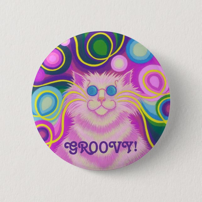 Psy-Katze-delic rosa starkes! 'Knopf-Abzeichen Button (Vorderseite)