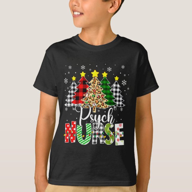 Psych Nurse Xmas Tree Leopard Red Plaid Christmas  T-Shirt (Vorderseite)