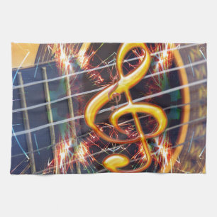 Psychadelic Accoustic Guitar, Musikblatt Design Küchentuch