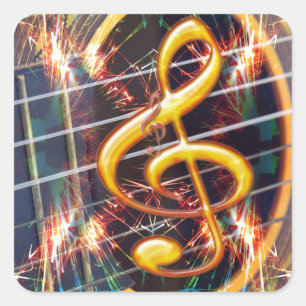 Psychadelic Accoustic Guitar, Musikblatt Design Quadratischer Aufkleber