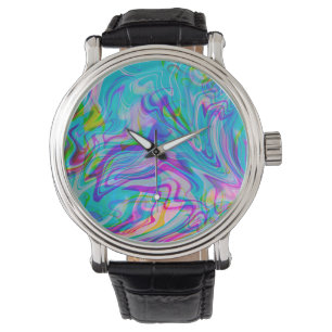 Psychadelic Liquid Abstraktes Muster Blau Armbanduhr