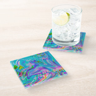 Psychadelic Liquid Abstraktes Muster Blau Glasuntersetzer