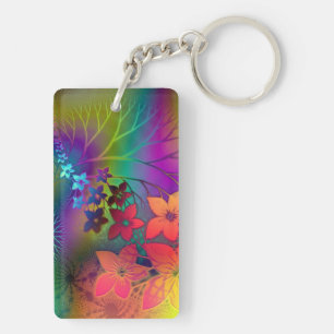 Psychadelic mit Blumen Schlüsselanhänger