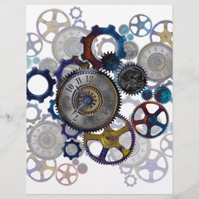 Psychadelic steampunk gears, Cogs, clock face gift (Vorderseite)