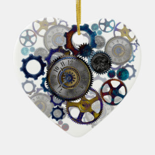 Psychadelic steampunk gears, Cogs, clock face gift Keramikornament