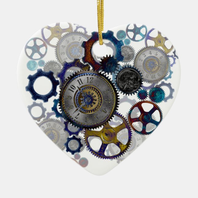 Psychadelic steampunk gears, Cogs, clock face gift Keramikornament (Vorne)