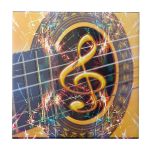 Psychadelische Akustikgitarre, Notenblatt-Design Fliese