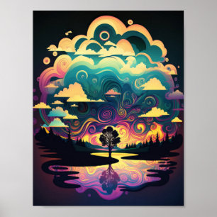 Psychadellose Seenlandschaft Poster
