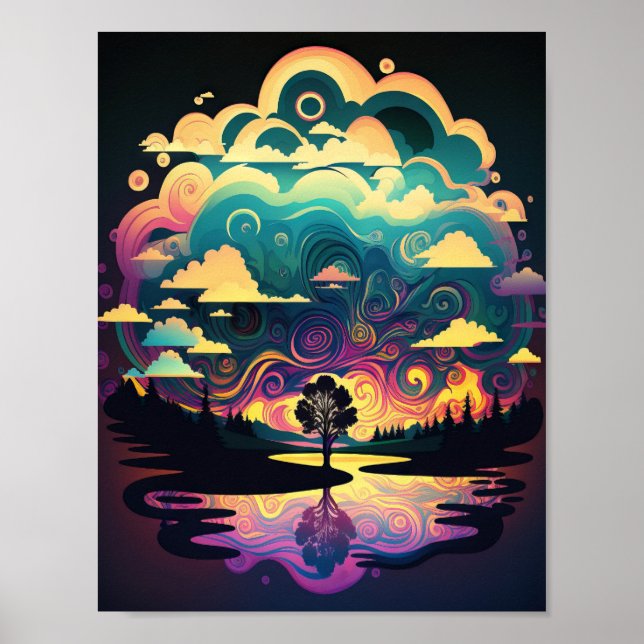 Psychadellose Seenlandschaft Poster (Vorne)
