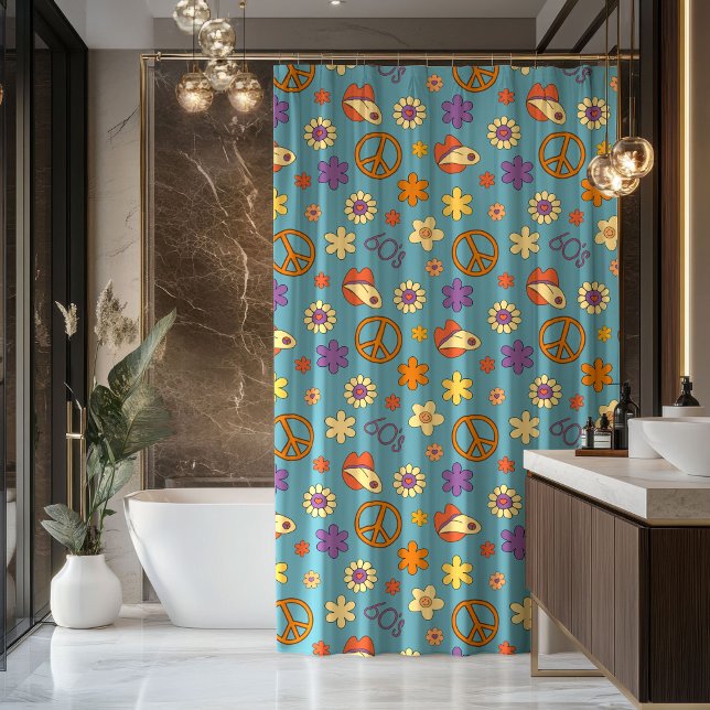 Psychededischer Duschvorhang Retro-Pastell-Stimmun (Psychedelic Shower Curtain Retro Pastel Mood)