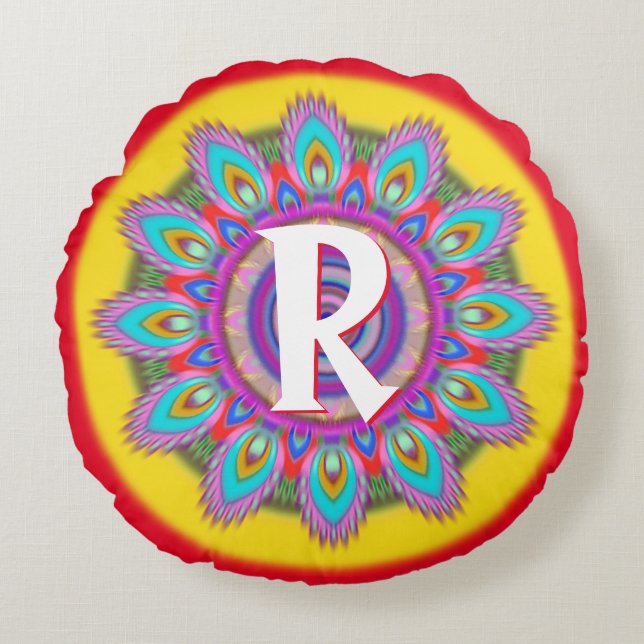 Psychedelia Custom Initialen Rundwurf Kissen (Vorderseite)