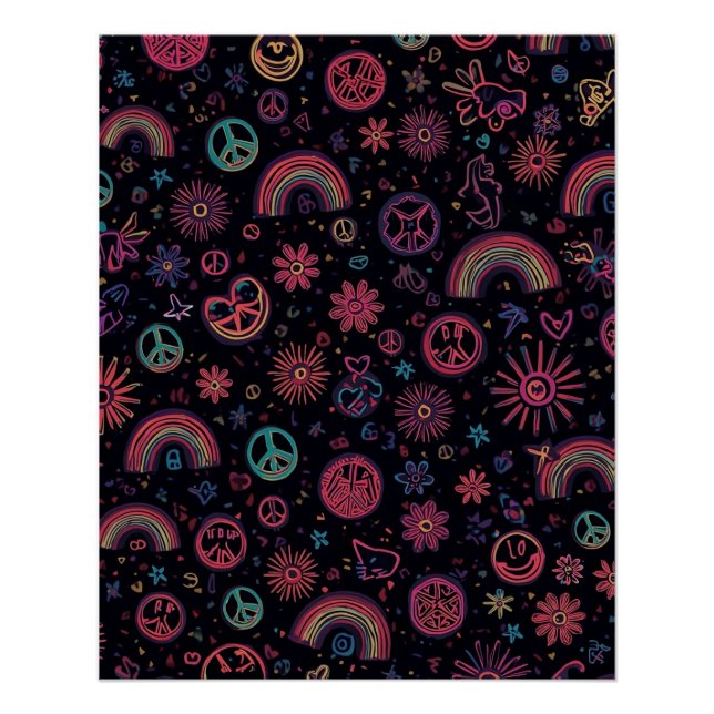 Psychedelic 70s Wall Art | Neon Daisies & Electric Poster (Vorderseite)