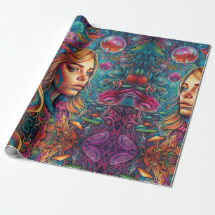 Psychedelic Alice im Wunderland Blue Girl Theme Geschenkpapier