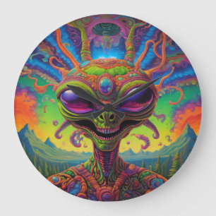 Psychedelic Alien Portrait Große Wanduhr