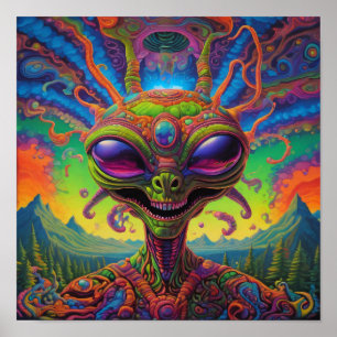 Psychedelic Alien Portrait Poster